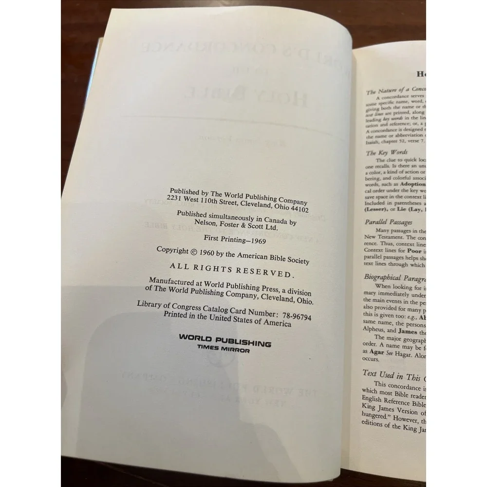 Worlds Concordance To The Holy Bible King James Version 1st Printing 1969 A3441